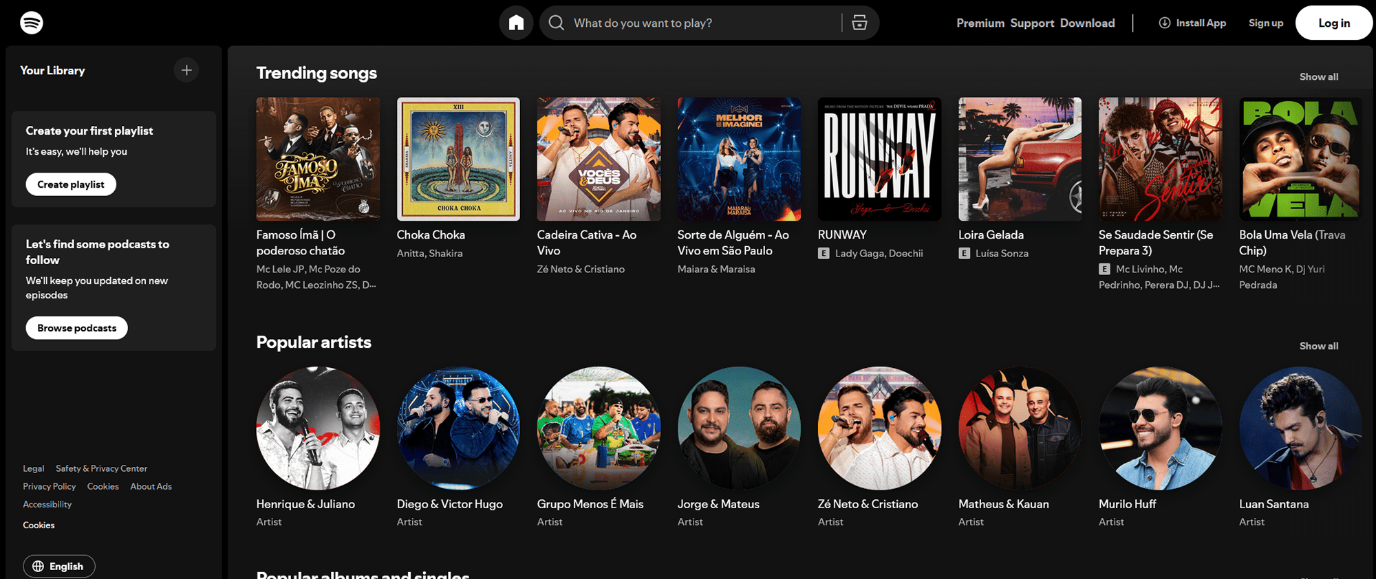 Spotify home page